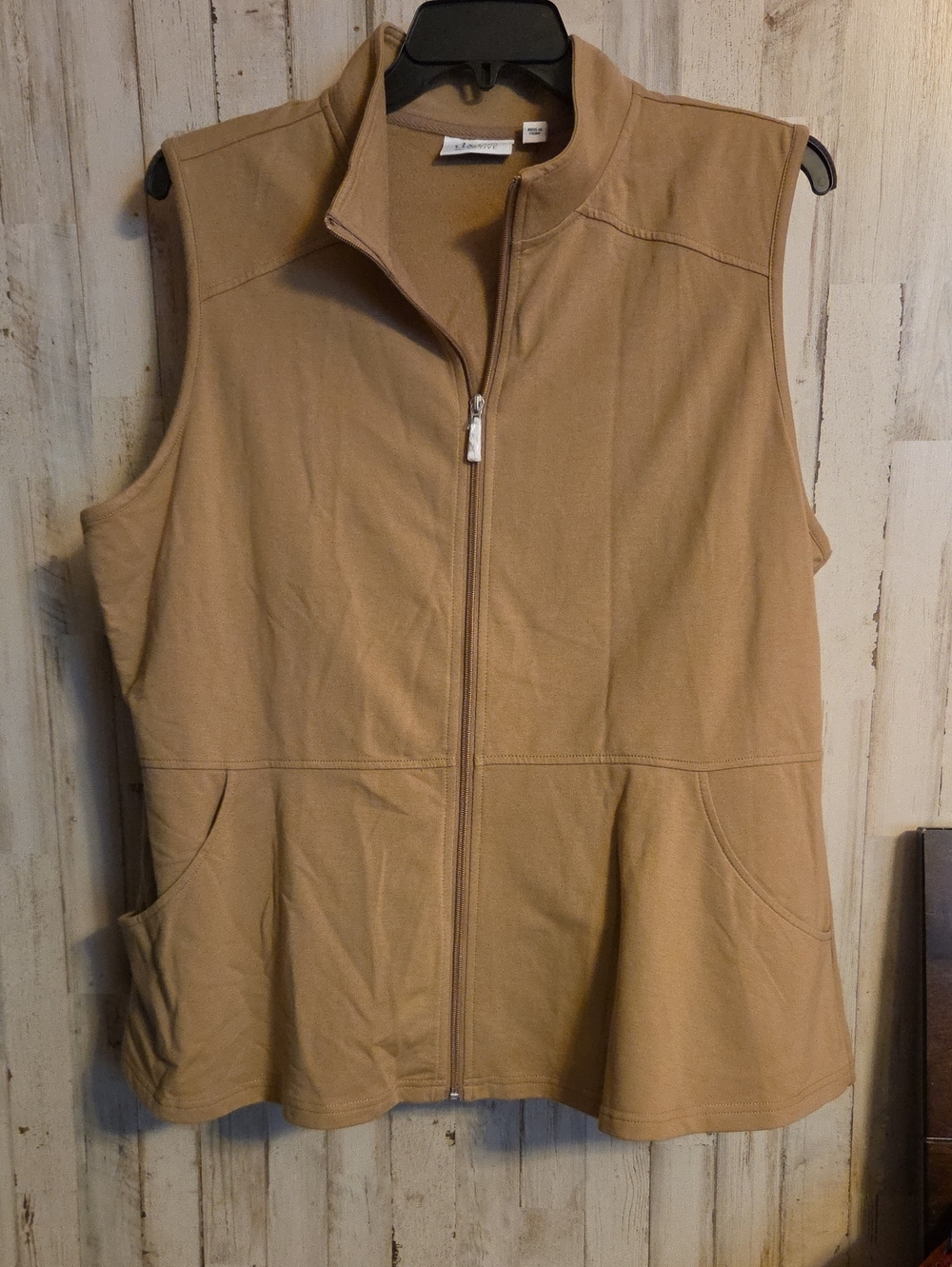 Casual Tan Sleeveless Zip-Front Vest